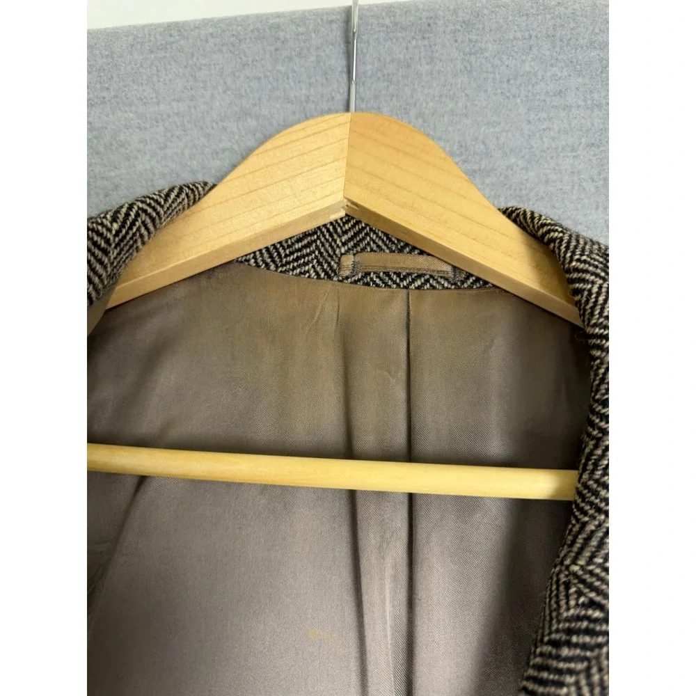 Vintage Bespoke Harris Tweed Herringbone Wool Blazer Sport Coat Brown 42R